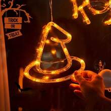 Luces LED de ventana de diseño múltiple para Halloween - Juego de decoración con ventosas y batería, con calabazas naranjas, arañas, ojos de fantasma y sombreros de bruja para crear una atmósfera espeluznante en interiores/exteriores. Decoración para Halloween, Navidad, Acción de Gracias, bodas, hogar, otoño, cumpleaños, fiestas, jardín, festivales y adornos de Halloween.