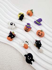 10pcs Halloween Pumpkin & Cat Resin Shoe Charms, Durable & Cute Whimsical Design, Suitable For Wooden Shoes & Sandals, Great For Girls Party Favors, Creative Gifts, DIY Shoe Decorations