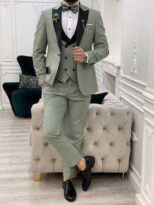 2026 Men's Casual Blazer & Pant Set  Men's Tuxedo Suit 3 Piece Slim Fit Suit For Men Tuxedo For Men Wedding Party Dinner Prom Relaxed Stretch Fit For Smart Casual Events - Màu Đỏ Sâu - Xem 9