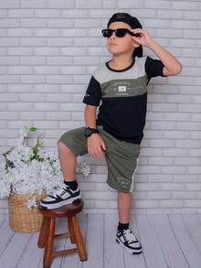 Children's Clothing Set For Boys - 綠色和黑色 - 查看 2