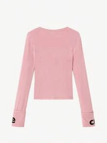 Women's Autumn Round Neck Long Sleeve Fitted Letter Print T-Shirt - Pink - View 6