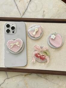 1pc Pink Heart & Cherry 360° Rotating Strawberry Tea Cup Magnetic Phone Holder, Cute Gift For Couples, Friends, Classmates Compatible With IPhone, Android Phone, Gift For Birthday, Family, Friends Push-Pull Phone Grip Phone Accessories - Multicolor - View 5