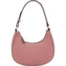 FashionPuzzle Small Crescent Shoulder Bag Underarm Purse - 暗粉紅色/暗粉紅色 - 查看 1