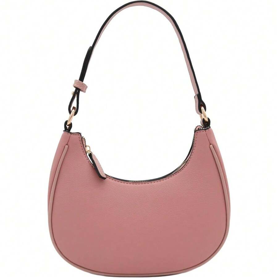 FashionPuzzle Small Crescent Shoulder Bag Underarm Purse - 暗粉紅色/暗粉紅色 - 查看 1