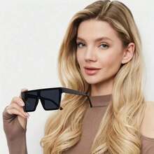 1 Pair Of Large Frame Glasses - Black Modern Minimalist Style, Includes Glasses Case And Cleaning Cloth - Unisex Fashion Glasses - Perfect Gift For Birthdays, Anniversaries, Formal/Casual Occasions - Luxurious Accessories, Durable Design, Item, High-Quality Lenses, Essential For Fashion Enthusiasts - 黑色 - 查看 2