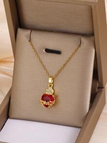 1件18K镀金耶稣圣心项链，青少年款，红色立方氧化锆十字架吊坠，不锈钢链，基督教宗教饰品礼品 - 金色 - 查看 2