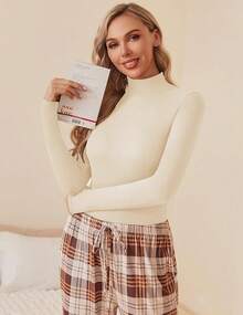 Women Turtleneck Long Sleeve Layer Tops Basic Ribbed Tees Soft Stretch Thermal Undershirts Lightweight Blouse, Fashionable 2025 Style CWSA - Beige - 查看 5