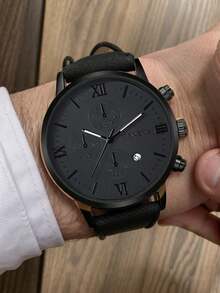 Men's Wrist Watch With Calendar Function, Fashionable Round Dial, Quartz Movement, PU Leather Strap, Suitable For Parties, Festivals, Birthdays, Or As A Gift For Brothers, The Best Gift For Men, Also A Perfect Father's Day Gift For Dad (Watch Box Not Included) - Multicolor - View 6