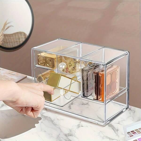 6-Drawer Transparent Acrylic Makeup Organizer, Cosmetic Storage Display Rack With 6 Clear Drawers For Lipstick, Eyeshadow, Perfume, Hair Accessories, Bathroom & Vanity Accessories, Suitable For Holiday Gifts