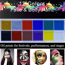 Paleta de 12 colores de pintura facial y corporal a base de aceite, adecuada para pintura facial, arte corporal, actuaciones de danza, efectos especiales y maquillaje de cosplay - paleta de 12 colores - Ver 8