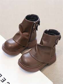 Children's Boots, New Autumn 2025 Outdoor Short Boots Mid-Calf Boots, Girls Metal Buckle Work Boots, Anti-Slip - Brown - View 3