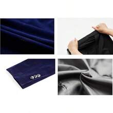 2026 Men's Casual Blazer & Pant Set  Men's 2 Piece Velvet Suit Peak Lapel One Button Slim Fit Tuxedo Blazer Party Dinner Jacket & Pants Relaxed Stretch Fit For Smart Casual Events - 海軍藍峰形翻領 - 查看 5