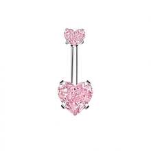 5pcsPink Bowknot Heart Shaped Zirconia Navel Nail Body Piercing Jewelry Set