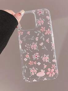 1 pieza Funda de teléfono de silicona transparente con flores rosas, funda protectora de teléfono transparente, funda de teléfono con flores, apta para iPhone 16/15/Plus/Pro/Pro Max, anti-caída, resistente al agua, resistente a los arañazos