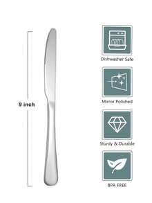 2/4/8pcs Steak Knife Set, Serrated Knife, Stainless Steel Sharp Knives Set, Modern Design Butter Knives,Dinner Knifes Set, Dishwasher Sturdy And Easy To Clean(Bright Silver-9 Inch)