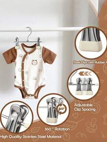 10 Peças Clipe de Cabide de Calça em Aço Inoxidável - Clipe de Silicone Rotativo 360° para Calças/Calças Infantis, Organizador de Guarda-Roupa Infantil Economizador de Espaço, Aço Inoxidável de Alta Qualidade, Adequado para Recém-Nascidos e Crianças