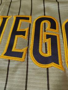 KTYSDE Men's #23 Brown Striped Baseball Jersey, Loose Fit V-Neck Short Sleeve Button-Down Sportswear With San Diego English Letter Embroidery, Suitable For Casual Daily Wear, Streetwear, Baseball, Golf Training, Fan Gift, Unisex