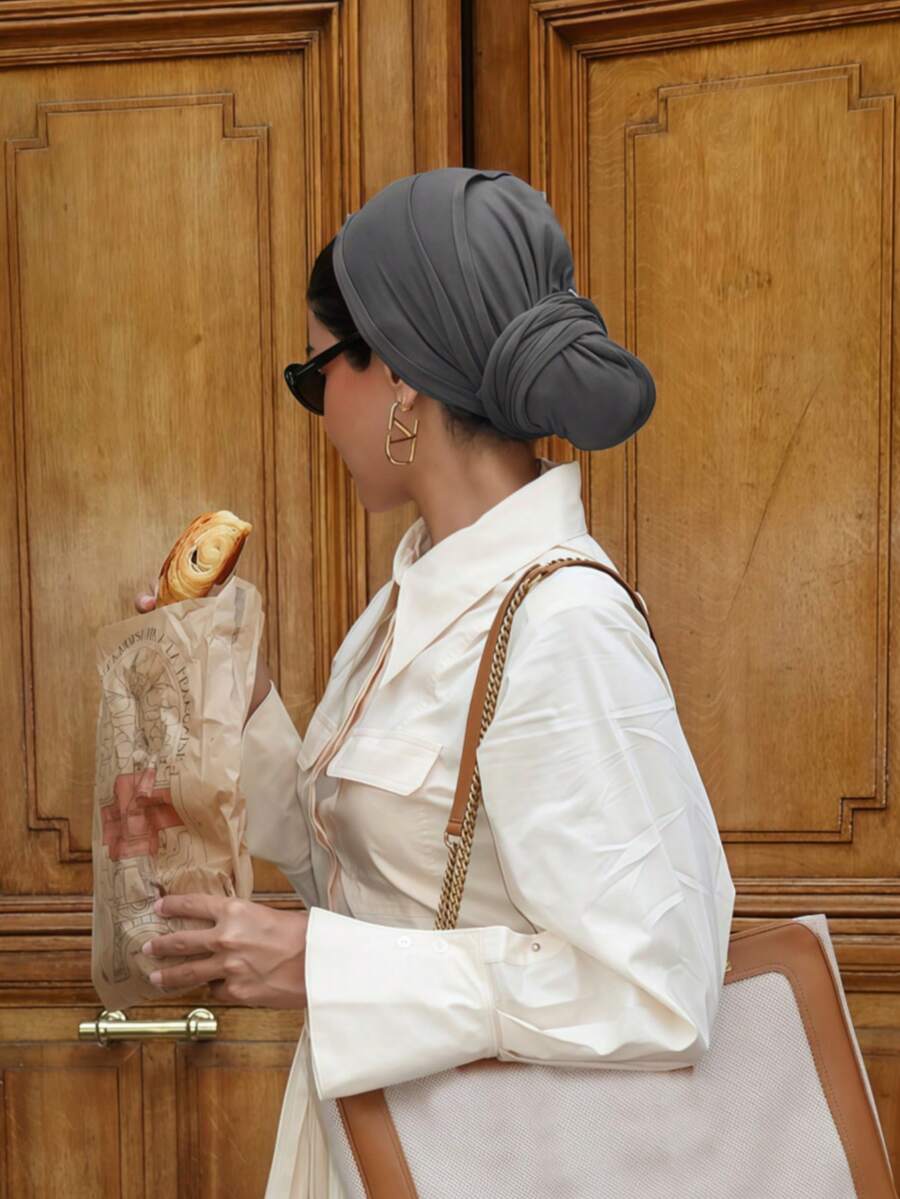 1 buc. Hijab ușor de purtat pentru femei, hijab clasic instant, culoare solidă, 3 metode diferite de purtare, eșarfă elastică versatilă și practică, material modal moale și confortabil, potrivită pentru purtare zilnică, sport, yoga pentru rochie - Gri inchis - Vizualizare 1