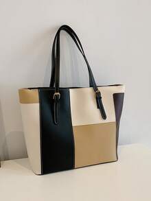 32*12*28cm 时尚大容量多口袋单肩托特包，休闲女士大包适合放笔记本电脑，简约风格适合休闲度假 - 卡其色 - 查看 1