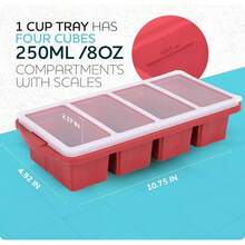 Silicone Freezer Tray With Lid - Soup Freezer Container Molds - Large Cube Tray - Makes 8 1 Cup Portions Cubes, 2 - Pack Freezer Storage Food Soups Meal Prep - Oven Dishwasher - - 1杯,紅色 - 查看 3