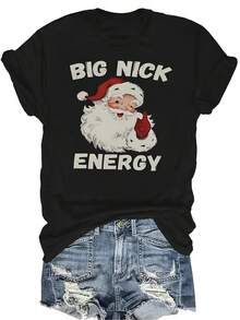 Camiseta "Big Nick Energy" Unisex, de verano, casual, transpirable, con personalidad, cuello redondo, manga corta, ropa de calle, versátil, adecuada para adolescentes y adultos - Negro - Ver 1