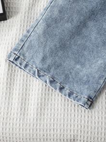 2 件套少女花卉印花运动衫和宽松牛仔裤套装，适合日常穿着、返校、公园、生日、秋冬季 - 淺藍色 - 查看 7