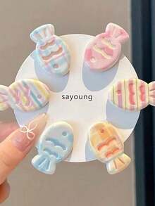 6pcs Cream & Candy Color Cute Clownfish Shape Hair Clips, Sweet Y2K Bangs Cartoon Fish Wavy Hair Clips, Macaron Claw Clips Hair Claws Hair Barrettes, School Stuff, Hair Accessories, Head Accessories - Multicolor - View 14
