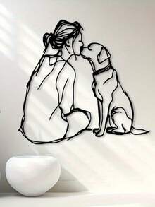 1pc Dog Mom Line Art Metal Wall Decor - Vintage Warm-Hearted Illustration Of Female Friendship With Canine, Powder Coated Iron, Modern Home Office & Pet Friendly Living Room Decoration, Year-Round Gift For Dog Lovers, Vintage Art Style, Delicate Line Craft, Best For Christmas - màu đen - Xem 3