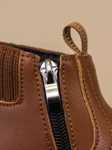 1 Pair New Leather Upper Soft Sole Side Zipper Classic Versatile Chelsea Boots, Unisex Infant/Toddler, Suitable For Spring & Autumn