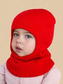 1 pièce Bonnet tricoté de couleur unie pour enfants, polyvalent, chaud et épais pour l'automne/l'hiver, convient pour un port quotidien