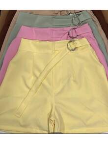 Women's Tailored Shorts With Ties - Yellow - View 4