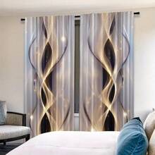 2片装高清数码印花旋转条纹图案薄纱窗帘，采用经济实惠的涤纶面料，半透明设计，保护隐私，不易褪色，可手洗/机洗，杆袋式悬挂，适用于卧室和客厅装饰。