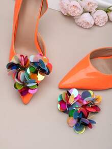 2pcs Detachable DIY Shoe Accessories, Faux Fish Scale Decor Colorful Magenta Silver Triangle Fashionable Elegant Luxurious High Heel Shoe Clips, Suitable For Women's High Heels, Sandals, Pumps In Apricot, Pink, Champagne, Black, White, Orange For Workplace, Business, Date, Party, Travel - Multicolor - View 7