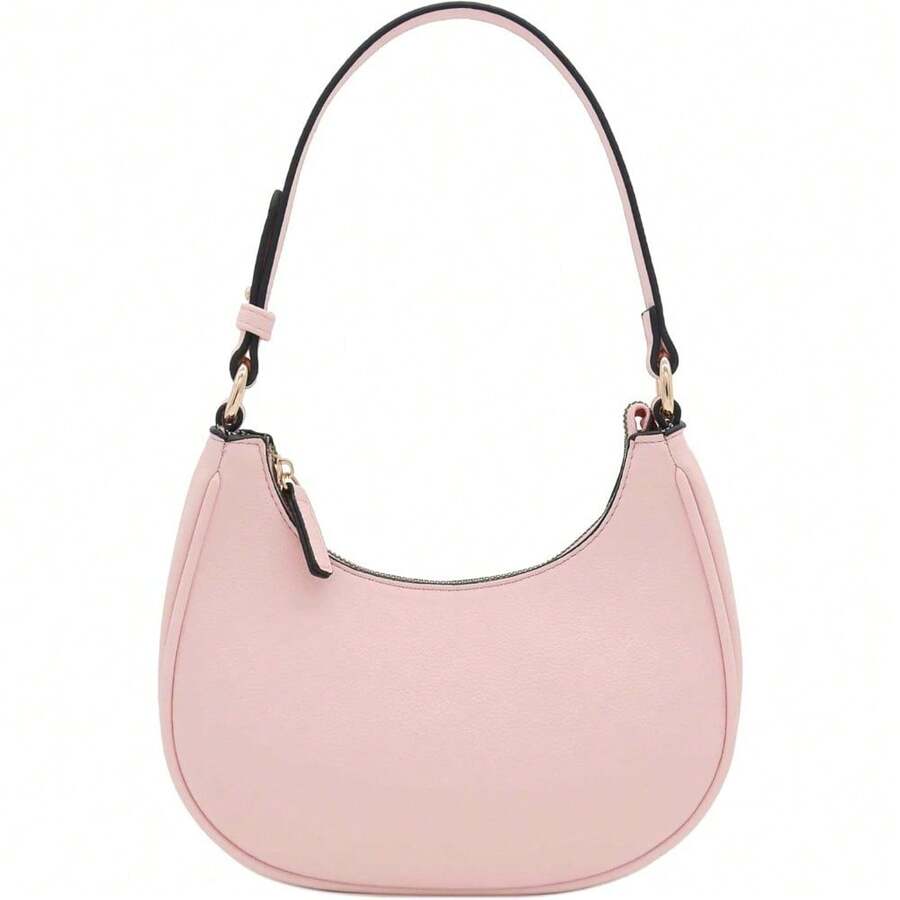 FashionPuzzle Small Crescent Shoulder Bag Underarm Purse - 淺粉紅色/淺粉紅色 - 查看 1