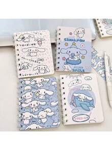 Sanrio 4 Stücke/Set Spiralhefte - süßes Cartoon Design, A7 Größe, dickes Papier, Spiralbindung, tägliche Schreibwaren, Zufallsfarbe, Mini-Hefte, handflächengroß, perfekt für den Schulstart! (Tatsächliches Produkt wie auf dem Bild gezeigt.)