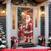 1 pieza Bandera de puerta navideña plana en 2D, 1 pieza Bandera de puerta navideña festiva, Suministros para fiestas, Diseñada con elementos navideños como caramelos y Papá Noel, Adecuada para puertas de entrada, puertas interiores, muebles, decoraciones navideñas de carnaval de invierno