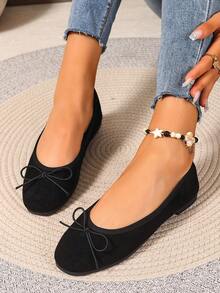 2025 Fashionable Versatile Cute Bowknot Comfortable Soft Bottom Flats - Black - View 3