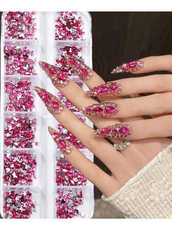 Colorful Rhinestones, Sparkly Nail Gems And Rhinestones Kit, Mini Colorful Nail Charms For Nail Art Cute Nail, Rhinestones Heart Star Flowers Nail, Designs Gems Diamonds Nail, Jewelry Acrylic DIY Decoration Charms For Women And Girls