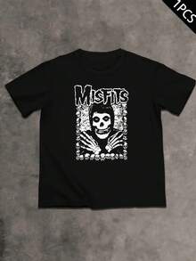 Misfits Halloween Skull T-Shirt, 220gS M Pure Cotton Crew Neck Casual Tr En Dy Double-Sided Print Men's T-Shirt (1 Unit) - 黑色 - 查看 2
