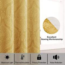 DWCN 2pcs Ombre Blackout Curtains For Bedroom - Damask Patterned Thermal Insulated Grommet Curtains For Living Room - 黃色 - 查看 8