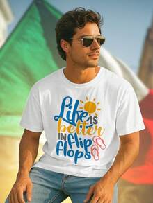 Life is better in flip flops t shirt uomo estiva cotone casual moda spiaggia regalo vacanza comfort  maglietta must have per un look alla moda  esclusiva
