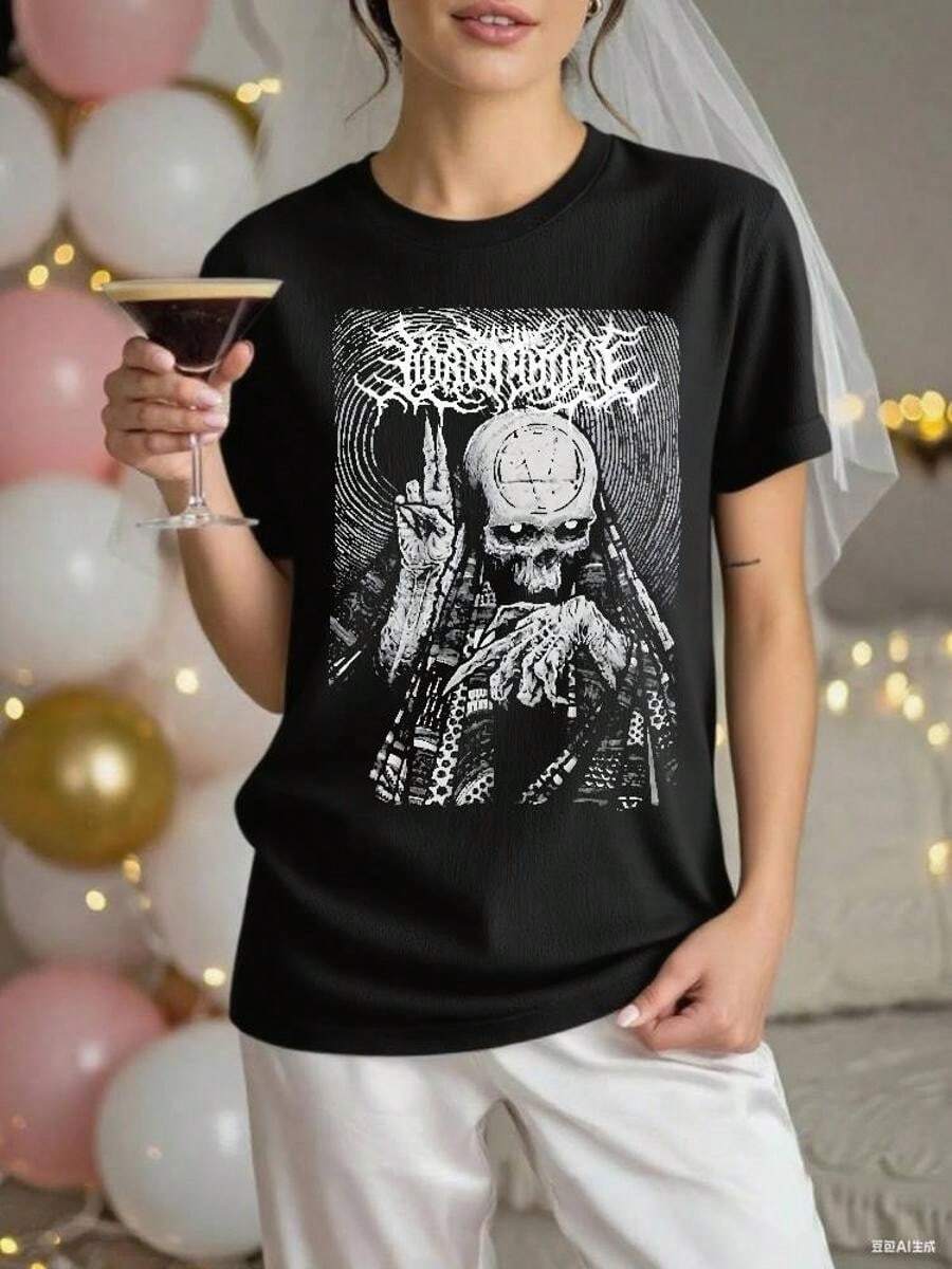 Death Metal Music Band Lorna Shore Shirt Stuff Men Women's_ Printed Shirts, Ladies' Tops, Printed Short-Sleeve One-Piece Shirts - 黑色5 - 查看 1