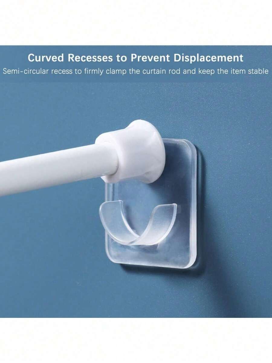 10pcs Clear Adhesive No Drill Curtain Rod Holders - Strong Grip Waterproof Bathroom & Window Tension Rod Holders, Easy Install Wall-Mounted With Curved Design For Semi-Circular Rods, Damage-Free Removal, Minimalist Holder | Durable Plastic Bathroom Decor Christmas Decor