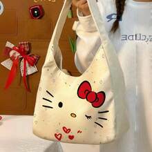 Sanrio Kawaii Hello Kitty Cartoon Canvas Tote Bag - Reusable Shoulder Bag With Kuromi And My Melody Patterns, High-Quality Design, Extra Large Capacity For Textbooks And Laptops - Multicolor - View 9