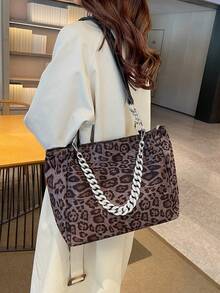 Women's Fashion Leopard Print Large Capacity Tote Bag, Suitable For Daily Commute - Black - View 2