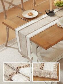 1 件波西米亚风格流苏装饰简约桌旗，适用于餐桌、咖啡桌、梳妆台、餐厅装饰、客厅、派对和节日礼物，多种尺寸可供选择 - 咖色 - 查看 8