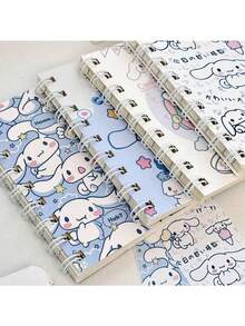 Sanrio 4 Stücke/Set Spiralhefte - süßes Cartoon Design, A7 Größe, dickes Papier, Spiralbindung, tägliche Schreibwaren, Zufallsfarbe, Mini-Hefte, handflächengroß, perfekt für den Schulstart! (Tatsächliches Produkt wie auf dem Bild gezeigt.)