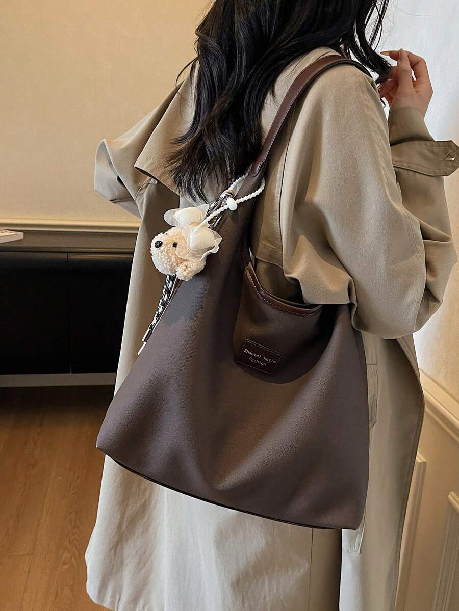 Bolsa de ombro grande casual feminina, bolsa leve para compras - Café - Ver 1