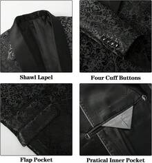 Men's Floral Dinner Party Prom Wedding Stylish Suits For Men One Button Dinner Jacket Pants Sethalloween - 黑色 - 查看 4