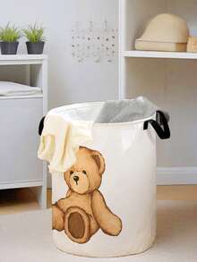 1 pezzo Cesto di stoccaggio pieghevole e rotondo con stampa di animali dei cartoni animati e manico, contenitore di stoccaggio multifunzionale per bagno, camera da letto, lavanderia, giocattoli, articoli per la casa, cesto per biancheria sporca pieghevole